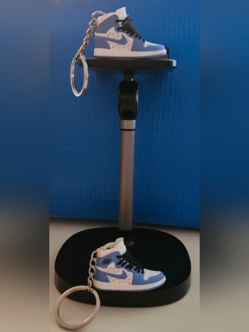 Nike Air Jordan High Top Premium Shoe White and Blue 3D Keychain Black Laces